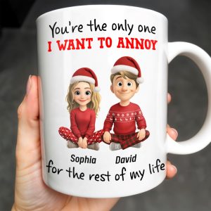 You're The Only One I Want To Annoy, Cartoon Couple With Santa Hats - Personalized Custom Coffee Mug - CPL662_MG