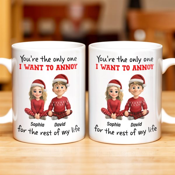 You're The Only One I Want To Annoy, Cartoon Couple With Santa Hats - Personalized Custom Coffee Mug - CPL662_MG