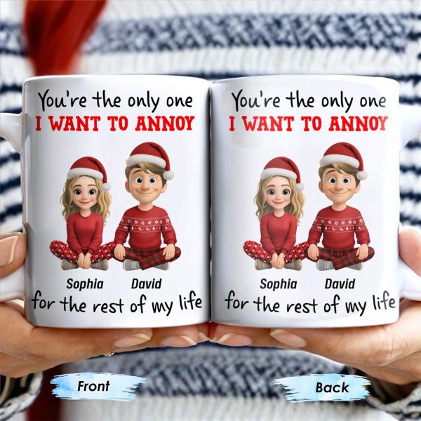 You're The Only One I Want To Annoy, Cartoon Couple With Santa Hats - Personalized Custom Coffee Mug - CPL662_MG