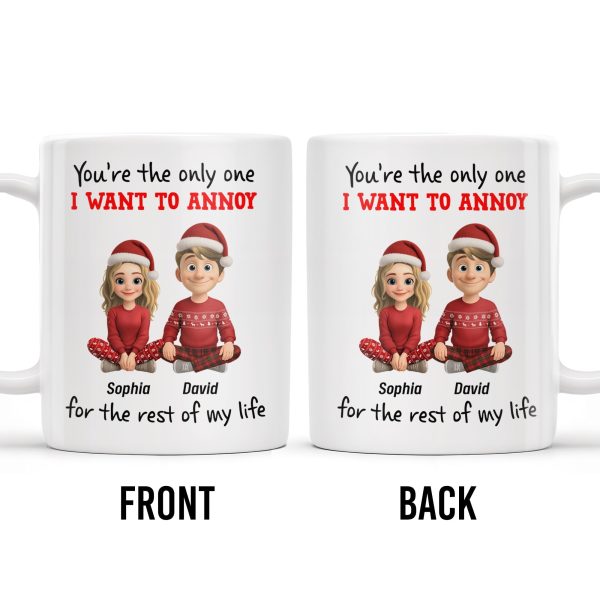 You're The Only One I Want To Annoy, Cartoon Couple With Santa Hats - Personalized Custom Coffee Mug - CPL662_MG